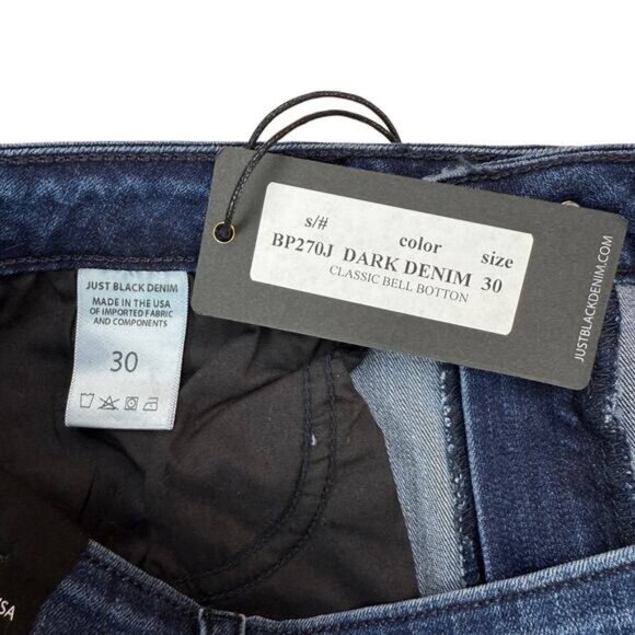 NWT JUST BLACK The Classic Bell Bottom Jean Size 30 Dark Denim - Picture 5 of 8